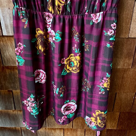 ModCloth Joyful Poise Short Sleeve Floral Plaid Belted Dress in Women's 2X - Picture 8 of 11